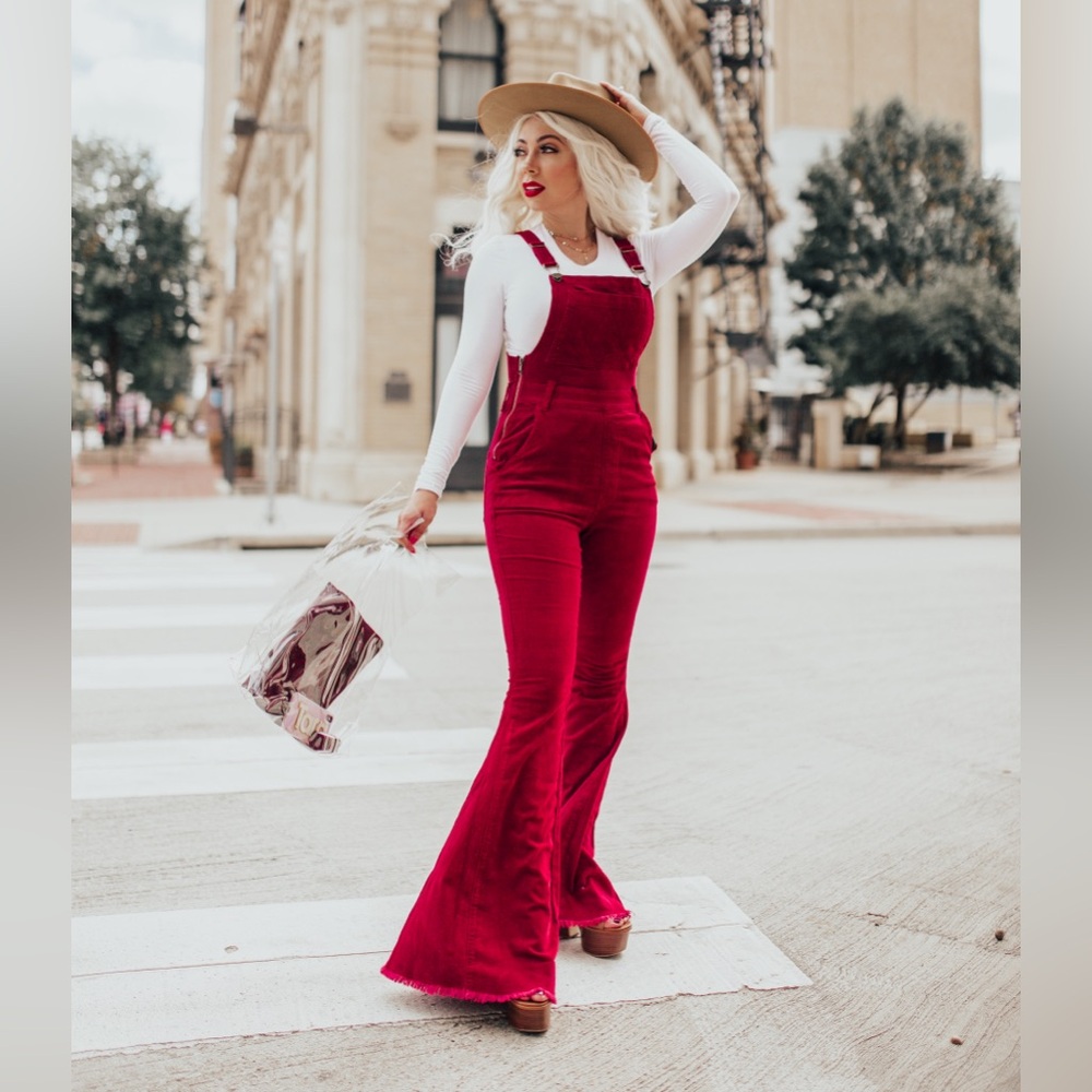 Show Me Your MuMu Burgundy Velvet Flare Jumpsuit